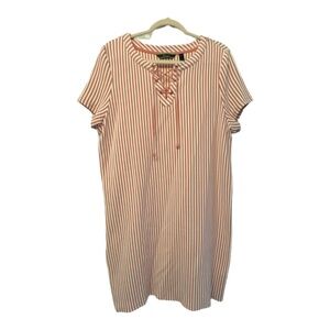 C. Wonder Striped Nautical Short Sleeve Dress Coral White XL NWOT